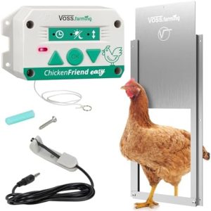 VOSS.farming Hühnertür Set ChickenFriend Easy – Automatische Hühnerklappe 220x330mm für stressfreies Öffnen im Hühnersta