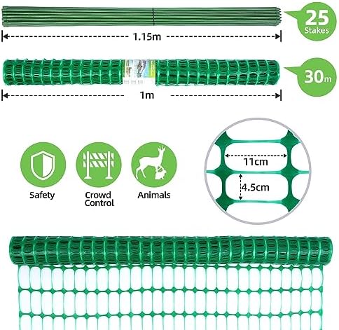 Ohuhu 30m mobiler Begrenzungszaun für Hunde – Engmaschiger Steckzaun, ideal für Garten und Hof, 1m hoch mit 25 Pfählen,