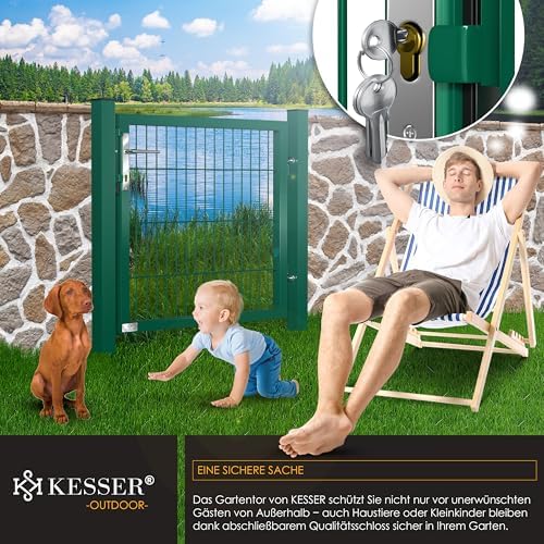 KESSER® Premium Gartentor aus verzinktem Stahl – Stilvolle Gartentür für Zaun & Hof, inkl. Schloss und Pfosten, 100 x 10