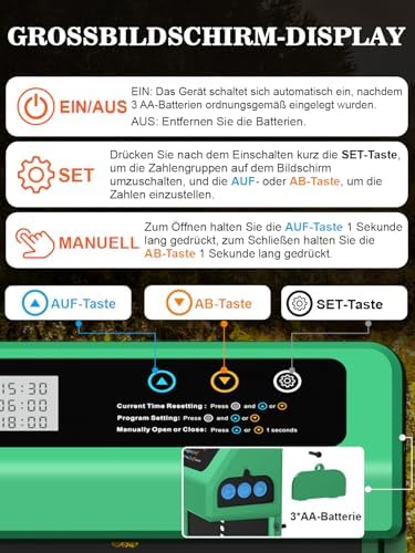 Automatische Hühnerklappe von – Aluminiumlegierung, LCD-Display, anti-klemmt, ideal für Hühnerfreilauf
