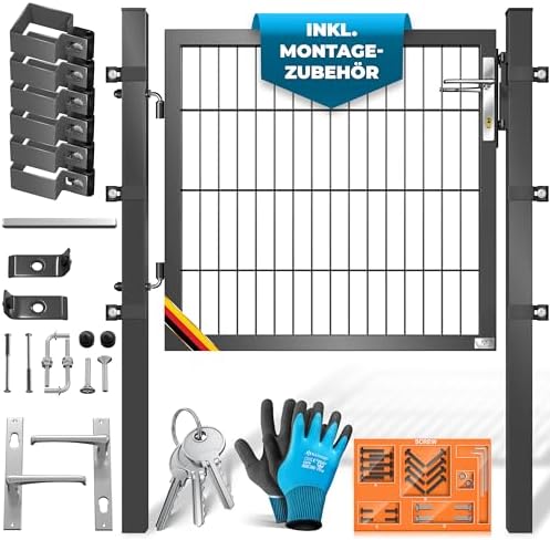 KESSER® Premium Gartentor aus verzinktem Stahl – Stilvolle Gartentür für Zaun & Hof, inkl. Schloss und Pfosten, 100 x 10