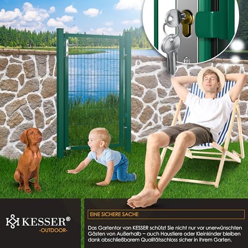 KESSER® Premium Gartentor aus verzinktem Stahl – Stilvolle Gartentür für Zaun & Hof, inkl. Schloss und Pfosten, 100 x 10