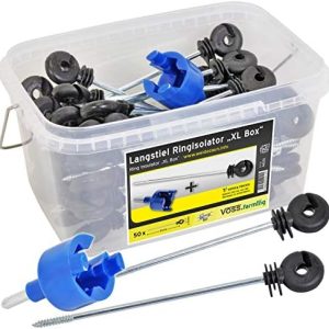 VOSS.farming Langstiel-Ringisolatoren für Elektrozaun – 50 Stück für sicheren Draht- und Litze-Einsatz im Garten
