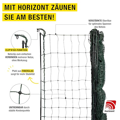 horizont Hühnerzaun strongLine 50m - Mobiler Geflügelzaun 120cm hoch, 15 Fiberglaspfähle, ideal für Garten und Tierhaltu