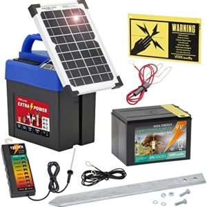 VOSS.farming Weidezaungerät Set – Extra Power 9V Elektrozauner mit Batterie, Solarmodul & Zaunprüfer für optimale Weidep