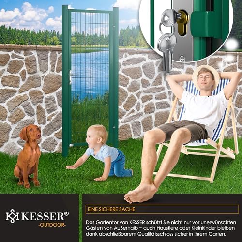 KESSER® Premium Gartentor aus verzinktem Stahl – Stilvolle Gartentür für Zaun & Hof, inkl. Schloss und Pfosten, 100 x 10