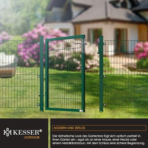 KESSER® Premium Gartentor aus verzinktem Stahl – Stilvolle Gartentür für Zaun & Hof, inkl. Schloss und Pfosten, 100 x 10