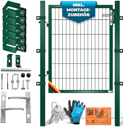 KESSER® Premium Gartentor aus verzinktem Stahl – Stilvolle Gartentür für Zaun & Hof, inkl. Schloss und Pfosten, 100 x 10