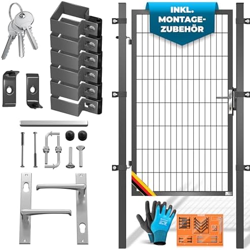 KESSER® Premium Gartentor aus verzinktem Stahl – Stilvolle Gartentür für Zaun & Hof, inkl. Schloss und Pfosten, 100 x 10