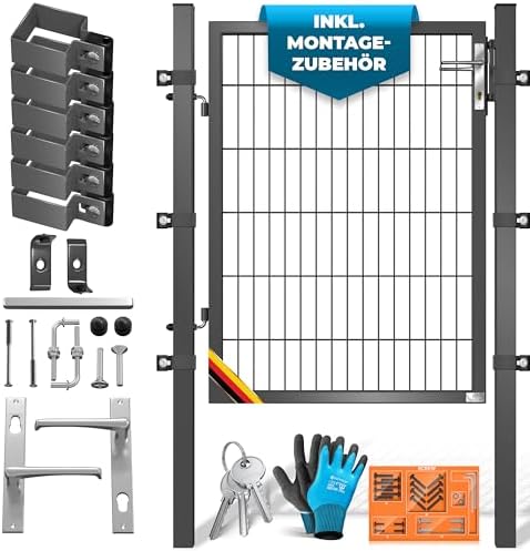 KESSER® Premium Gartentor aus verzinktem Stahl – Stilvolle Gartentür für Zaun & Hof, inkl. Schloss und Pfosten, 100 x 10