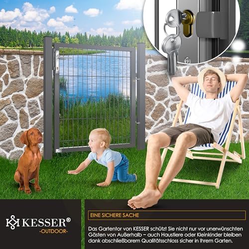 KESSER® Premium Gartentor aus verzinktem Stahl – Stilvolle Gartentür für Zaun & Hof, inkl. Schloss und Pfosten, 100 x 10