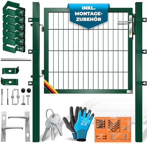 KESSER® Premium Gartentor aus verzinktem Stahl – Stilvolle Gartentür für Zaun & Hof, inkl. Schloss und Pfosten, 100 x 10