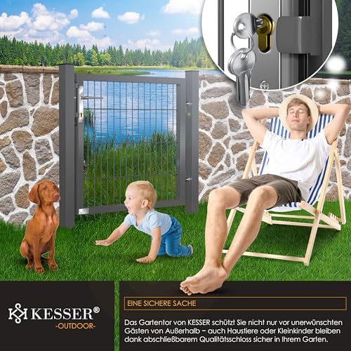 KESSER® Premium Gartentor aus verzinktem Stahl – Stilvolle Gartentür für Zaun & Hof, inkl. Schloss und Pfosten, 100 x 10