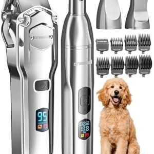 oneisall 4 in 1 Hundeschermaschine für dickes Fell - Leise Profi Trimmer für kleine und große Hunde und Katzen mit 4h Ak