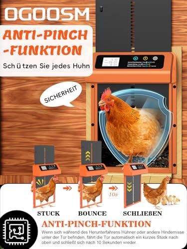 Automatische Hühnerklappe von – Aluminiumlegierung, LCD-Display, anti-klemmt, ideal für Hühnerfreilauf