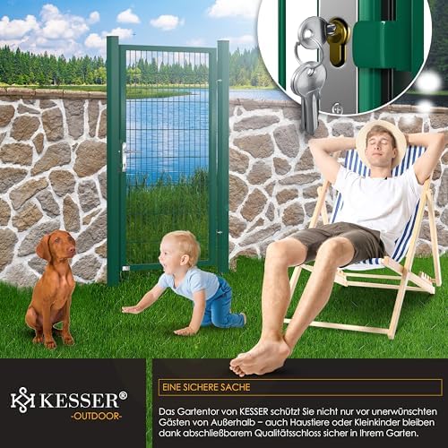 KESSER® Premium Gartentor aus verzinktem Stahl – Stilvolle Gartentür für Zaun & Hof, inkl. Schloss und Pfosten, 100 x 10