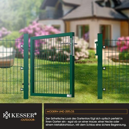 KESSER® Premium Gartentor aus verzinktem Stahl – Stilvolle Gartentür für Zaun & Hof, inkl. Schloss und Pfosten, 100 x 10