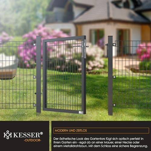 KESSER® Premium Gartentor aus verzinktem Stahl – Stilvolle Gartentür für Zaun & Hof, inkl. Schloss und Pfosten, 100 x 10