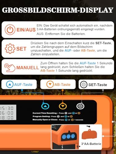 Automatische Hühnerklappe von – Aluminiumlegierung, LCD-Display, anti-klemmt, ideal für Hühnerfreilauf