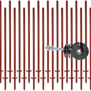 VOSS.farming Set 20x Winkelstahlpfahl 165cm 3mm + 100x Ringisolatoren für stabile Zäune im Garten