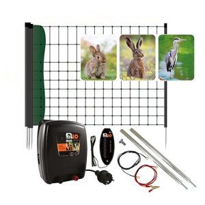Weidezaun Kleintier Set - Leistungsstarkes 230V Weidezaungerät für Hühner, Kaninchen & Hunde, inkl. 12m Netz & Erdungssy