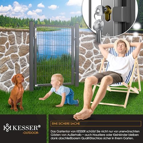 KESSER® Premium Gartentor aus verzinktem Stahl – Stilvolle Gartentür für Zaun & Hof, inkl. Schloss und Pfosten, 100 x 10