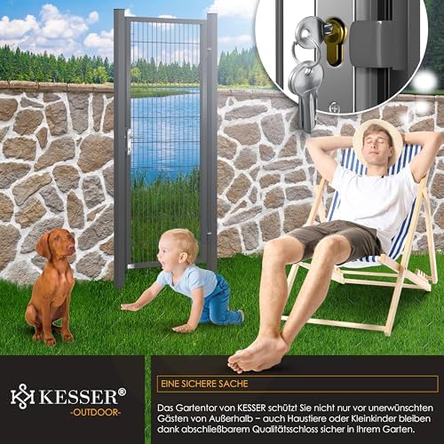 KESSER® Premium Gartentor aus verzinktem Stahl – Stilvolle Gartentür für Zaun & Hof, inkl. Schloss und Pfosten, 100 x 10