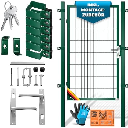 KESSER® Premium Gartentor aus verzinktem Stahl – Stilvolle Gartentür für Zaun & Hof, inkl. Schloss und Pfosten, 100 x 10