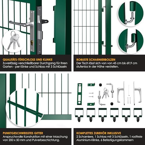 KESSER® Premium Gartentor aus verzinktem Stahl – Stilvolle Gartentür für Zaun & Hof, inkl. Schloss und Pfosten, 100 x 10