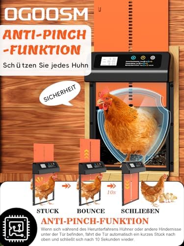 Automatische Hühnerklappe von – Aluminiumlegierung, LCD-Display, anti-klemmt, ideal für Hühnerfreilauf