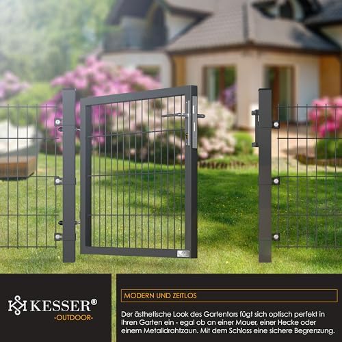KESSER® Premium Gartentor aus verzinktem Stahl – Stilvolle Gartentür für Zaun & Hof, inkl. Schloss und Pfosten, 100 x 10