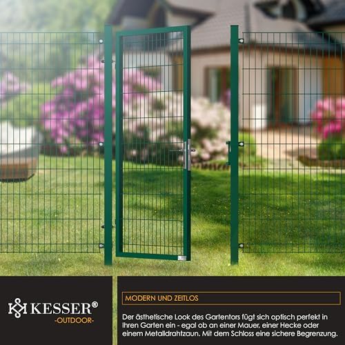 KESSER® Premium Gartentor aus verzinktem Stahl – Stilvolle Gartentür für Zaun & Hof, inkl. Schloss und Pfosten, 100 x 10