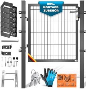 KESSER® Premium Gartentor aus verzinktem Stahl – Stilvolle Gartentür für Zaun & Hof, inkl. Schloss und Pfosten, 100 x 10