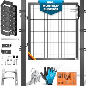 KESSER® Premium Gartentor aus verzinktem Stahl – Stilvolle Gartentür für Zaun & Hof, inkl. Schloss und Pfosten, 100 x 10