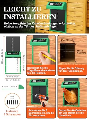 Automatische Hühnerklappe von – Aluminiumlegierung, LCD-Display, anti-klemmt, ideal für Hühnerfreilauf
