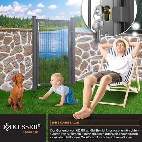 KESSER® Premium Gartentor aus verzinktem Stahl – Stilvolle Gartentür für Zaun & Hof, inkl. Schloss und Pfosten, 100 x 10