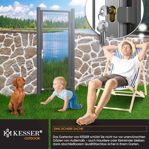 KESSER® Premium Gartentor aus verzinktem Stahl – Stilvolle Gartentür für Zaun & Hof, inkl. Schloss und Pfosten, 100 x 10
