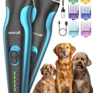 oneisall Leise Hundeschermaschine & Pfotentrimmer 2 in 1 Set für langhaarige Haustiere, ideal für zu Hause und im Salon