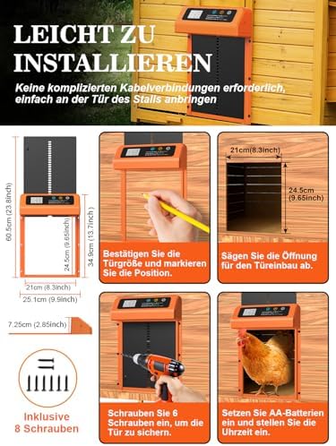 Automatische Hühnerklappe von – Aluminiumlegierung, LCD-Display, anti-klemmt, ideal für Hühnerfreilauf