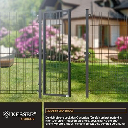 KESSER® Premium Gartentor aus verzinktem Stahl – Stilvolle Gartentür für Zaun & Hof, inkl. Schloss und Pfosten, 100 x 10