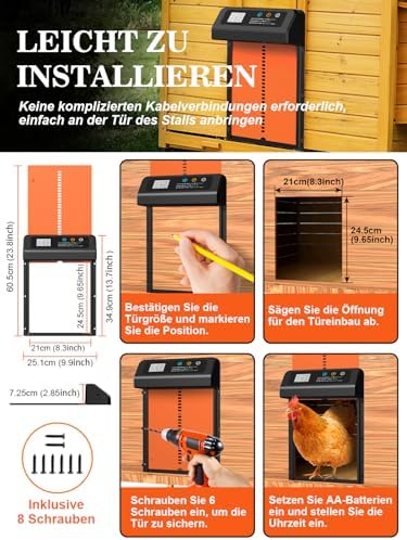 Automatische Hühnerklappe von – Aluminiumlegierung, LCD-Display, anti-klemmt, ideal für Hühnerfreilauf