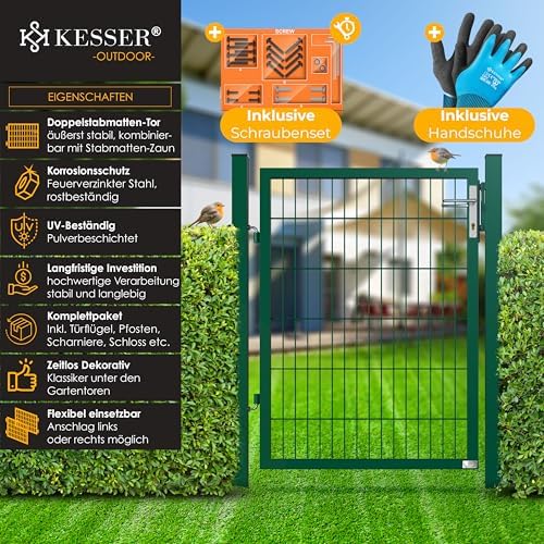 KESSER® Premium Gartentor aus verzinktem Stahl – Stilvolle Gartentür für Zaun & Hof, inkl. Schloss und Pfosten, 100 x 10