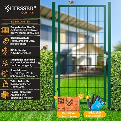 KESSER® Premium Gartentor aus verzinktem Stahl – Stilvolle Gartentür für Zaun & Hof, inkl. Schloss und Pfosten, 100 x 10