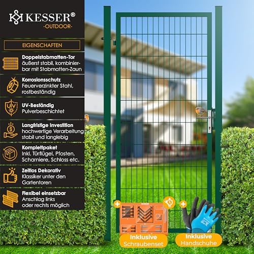 KESSER® Premium Gartentor aus verzinktem Stahl – Stilvolle Gartentür für Zaun & Hof, inkl. Schloss und Pfosten, 100 x 10