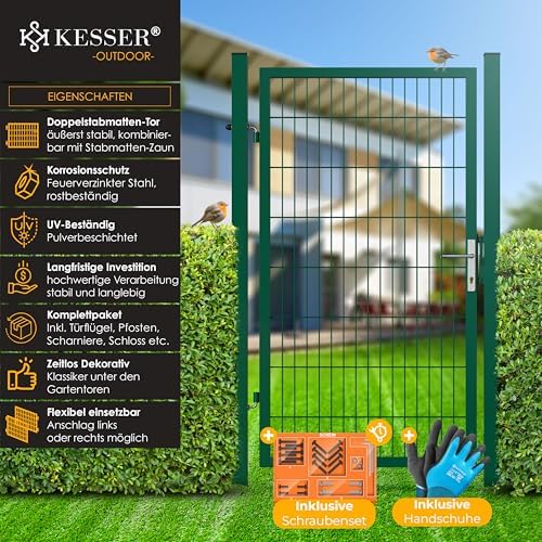 KESSER® Premium Gartentor aus verzinktem Stahl – Stilvolle Gartentür für Zaun & Hof, inkl. Schloss und Pfosten, 100 x 10