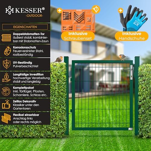 KESSER® Premium Gartentor aus verzinktem Stahl – Stilvolle Gartentür für Zaun & Hof, inkl. Schloss und Pfosten, 100 x 10