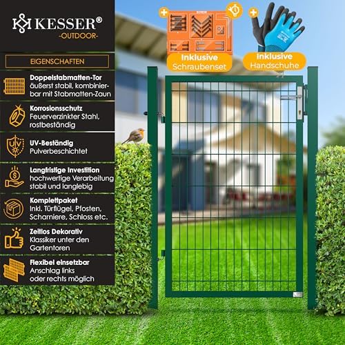 KESSER® Premium Gartentor aus verzinktem Stahl – Stilvolle Gartentür für Zaun & Hof, inkl. Schloss und Pfosten, 100 x 10
